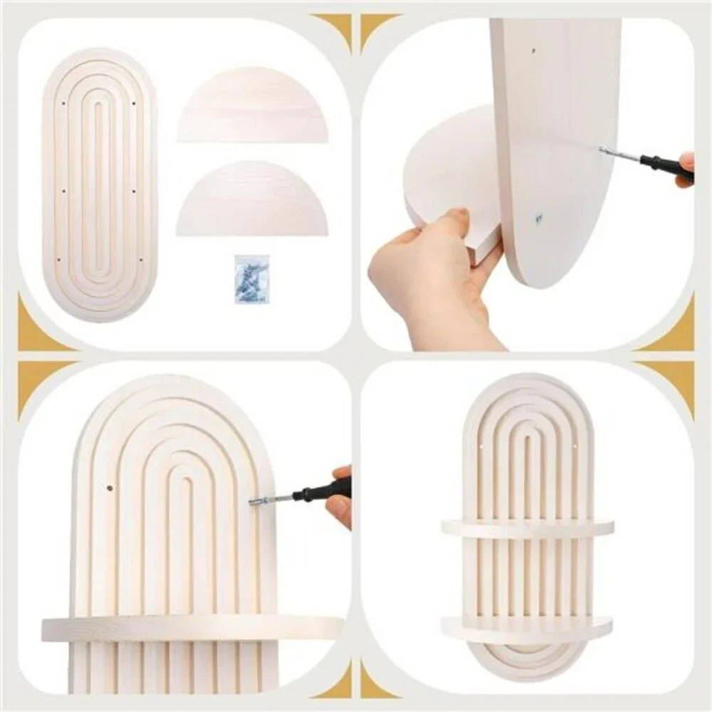 Wenqik Boho Wall Shelves Set of 2 White Arch Floating Wood Shelf for Nursery